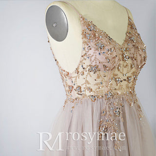Spaghetti Straps Mother of The Bride Dress With High Slit - Rosymae