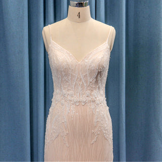 Spaghetti Strap V-neck Fit and Flare Sparkly Wedding Dresses