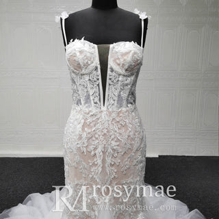 Spaghetti Straps Ruched Multi Tulle Trumpet Wedding Dresses - Rosymae