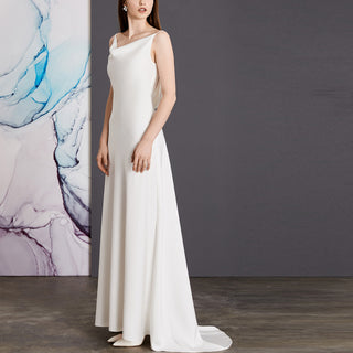 Sleek Satin Fit and Flare Sheath Wedding Dress with Open Back