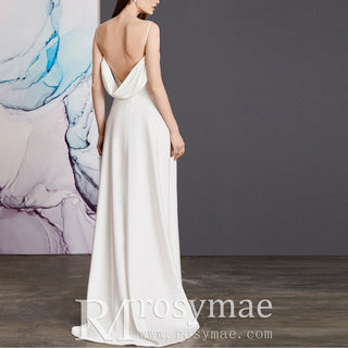 Sleek Satin Fit and Flare Sheath Wedding Dress with Open Back