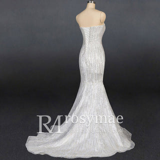 Sparkly crystals Mermaid Strapless Sequins Wedding Dress - Rosymae
