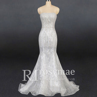 Sparkly crystals Mermaid Strapless Sequins Wedding Dress - Rosymae