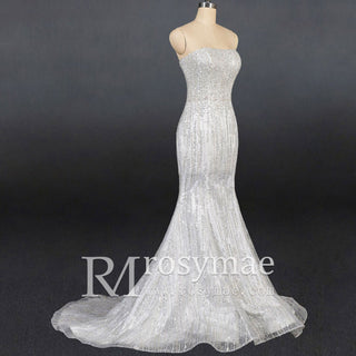 Sparkly crystals Mermaid Strapless Sequins Wedding Dress - Rosymae