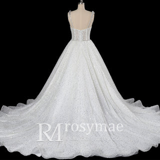 Sparkly Luxury Spaghetti Straps Ball Gowns Wedding Dresses - Rosymae