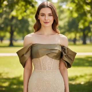 Sparkly Mermaid Formal Dress with Off the Shoulder Sleeve - Rosymae