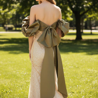 Sparkly Mermaid Formal Dress with Off the Shoulder Sleeve - Rosymae