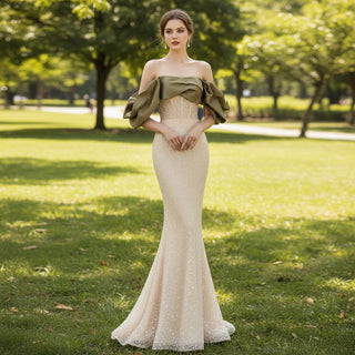 Sparkly Mermaid Formal Dress with Off the Shoulder Sleeve - Rosymae