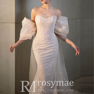 Strapless Curve Neckline Mermaid Wedding Dress with Cape