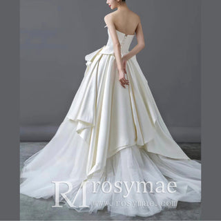 Strapless Straight Neckline Satin Ball Gown Wedding Dress