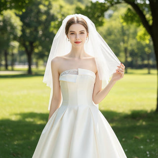 Straight Neckline Plain Satin Wedding Dresses & Bridal Gowns - Rosymae