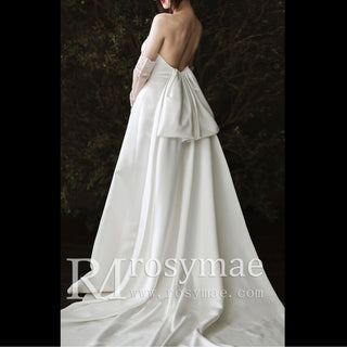 Strapless Straight Neckline Satin A-line Wedding Dress Bridal Gown