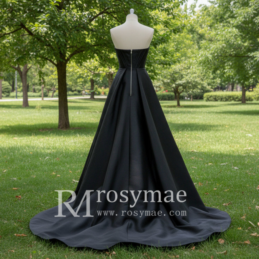 Scoop Neck A-line Black Wedding Dress Bridal Gown with Leg Slit Rosymae Scoop Neck A-line Black Wedding Dress Bridal Gown with Leg Slit Rosymae