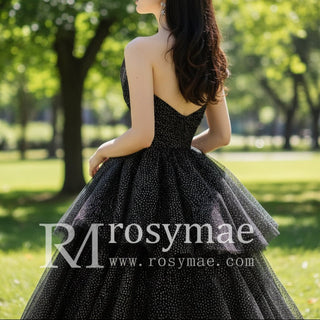 Strapless A-line Black Wedding Dress with V Neckline for Women - Rosymae