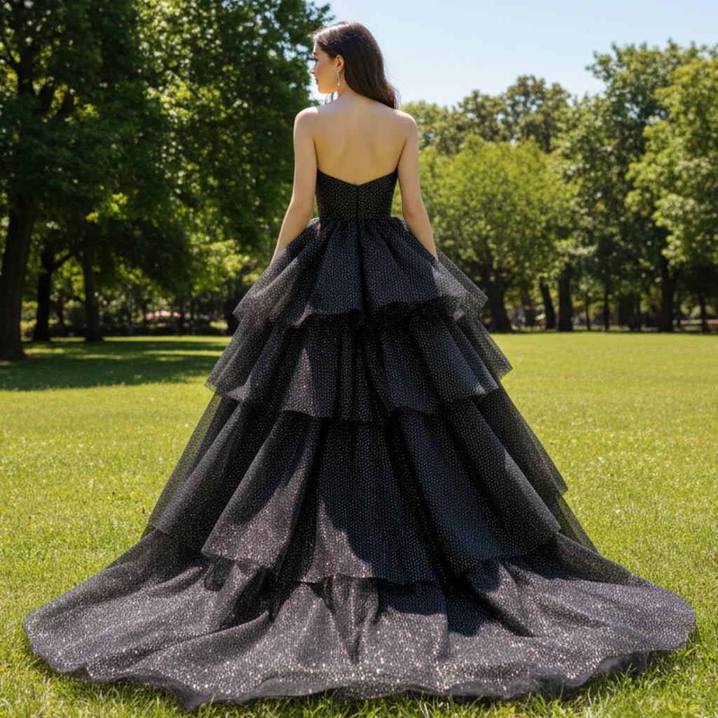Strapless A-line Black Wedding Dress with V Neckline for Women - Rosymae