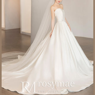 Elegant Satin A-line Bridal Wedding Dress with Ruched Skirt