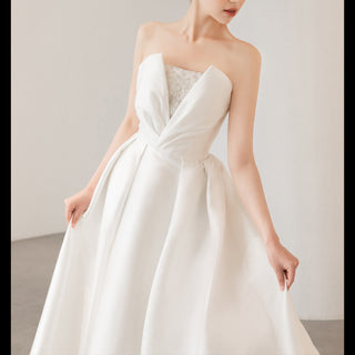 Low Back Strapless Satin A-line Wedding Dress with Beading
