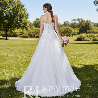 Strapless A-Line Tulle Wedding Dress with Curve Neckline - Rosymae
