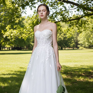 Strapless A-Line Tulle Wedding Dress with Curve Neckline - Rosymae