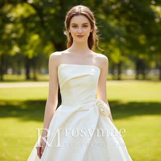 Strapless Asymmetrical Wedding Dress Ruffle Bridal Gown - Rosymae