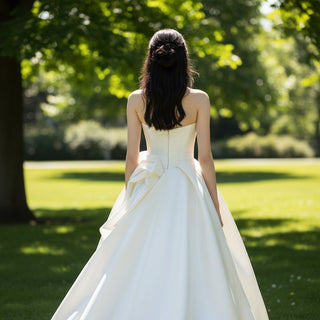 Strapless Asymmetrical Wedding Dress Ruffle Bridal Gown - Rosymae