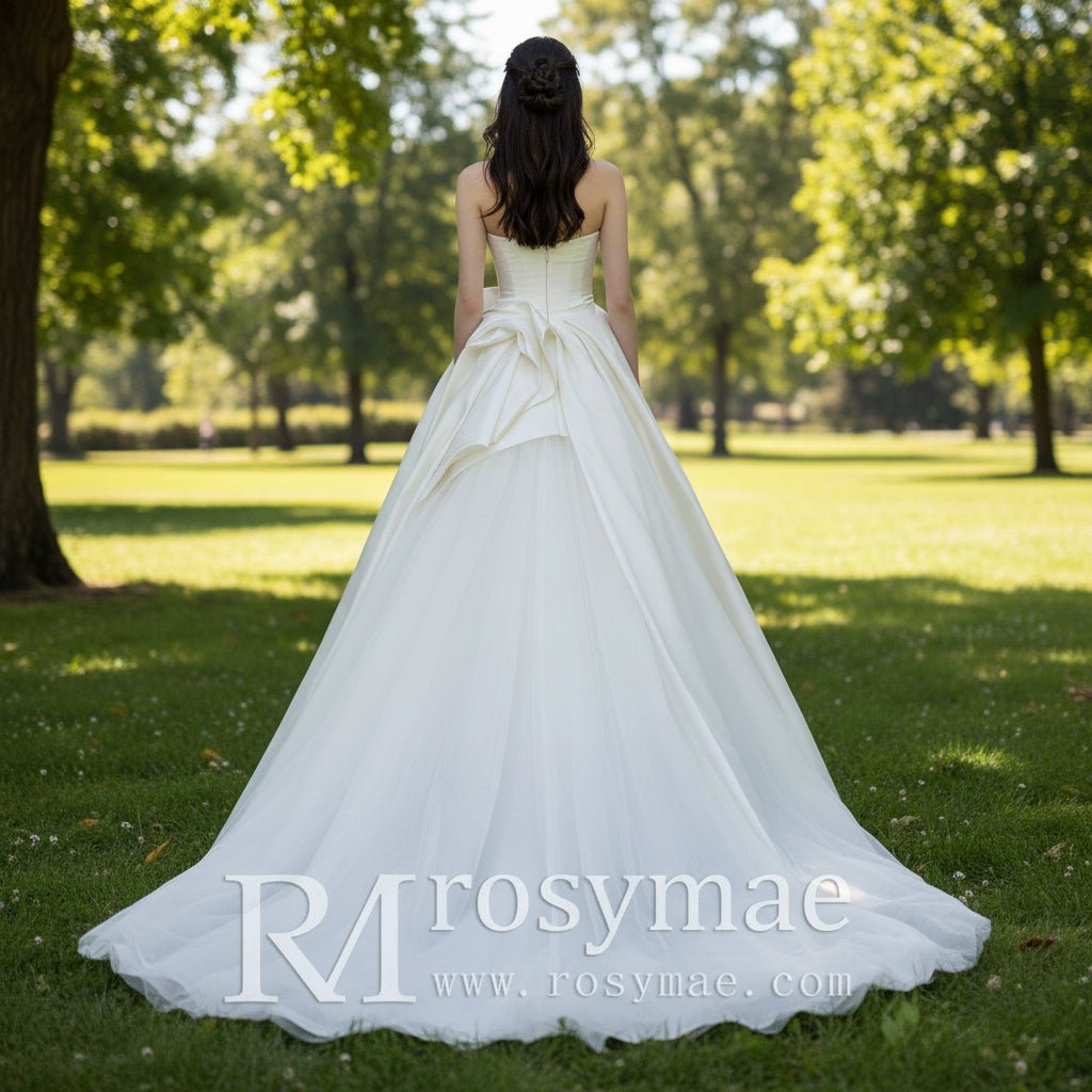 Strapless Asymmetrical Wedding Dress Ruffle Bridal Gown - Rosymae