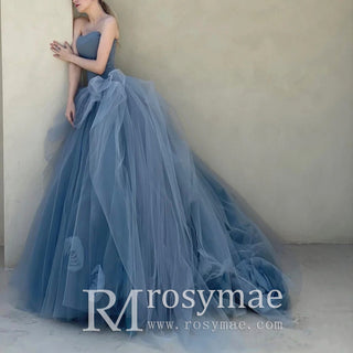 Strapless Sky Blue Ball Gown Evening Dress Prom Party Gown