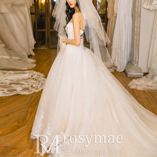 Puffy Skirt Ball Gown Bridal Wedding Dresses with Long Train