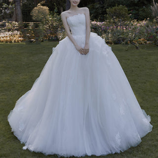 Ruffle Tulle Strapless Wedding Dresses Luxury Bridal Gown