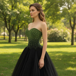 Strapless Ballgown Black Prom Dress Wedding Guest Party Gown - Rosymae