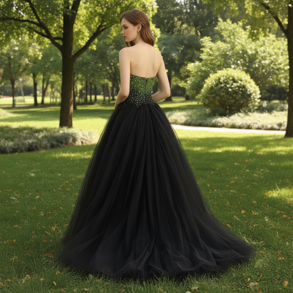 Strapless Ballgown Black Prom Dress Wedding Guest Party Gown - Rosymae