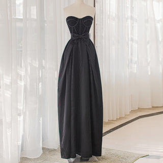Floor Length Strapless Black Wedding Dresses Formal Gowns