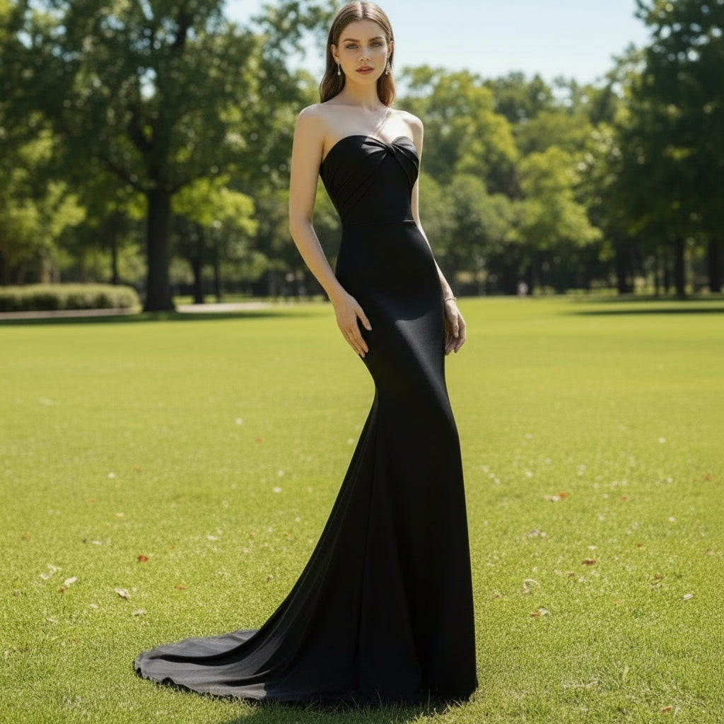 Elegant Sheath Mermaid Satin Black Wedding Dress with Sweetheart Rosymae Elegant Sheath Mermaid Satin Black Wedding Dress with Sweetheart Rosymae