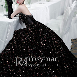 Mix Black/Silver Sequin Strapless Bridal Wedding Gowns