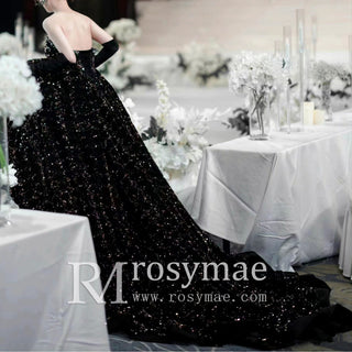 Mix Black/Silver Sequin Strapless Bridal Wedding Gowns