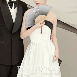 Black and White A-line Satin Wedding Dresses Bridal Gowns