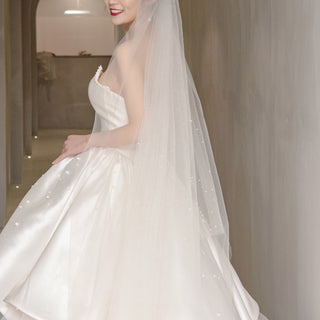 Strapless Curve Neckline Satin Tulle Ballgown Wedding Dress