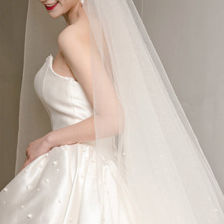 Strapless Curve Neckline Satin Tulle Ballgown Wedding Dress