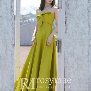 A-line Olive Formal Gown Prom Party Dress with Ruched Top