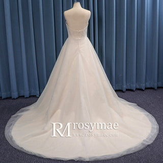 Strapless Ballgown A-line Champagne Wedding Dress with Curve Neck