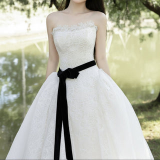 Strapless Country Wedding Dresses Simple Lace Beach Bridal Gowns - Rosymae