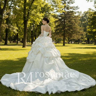 Strapless Curve Neck Ruffle Taffeta Ballgown Bridal Wedding Dress - Rosymae
