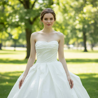 Strapless Curve Neck Ruffle Taffeta Ballgown Bridal Wedding Dress - Rosymae