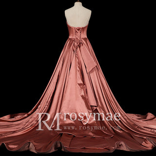 Strapless Dusty Rose Sweetheart A Line Wedding Dress - Rosymae