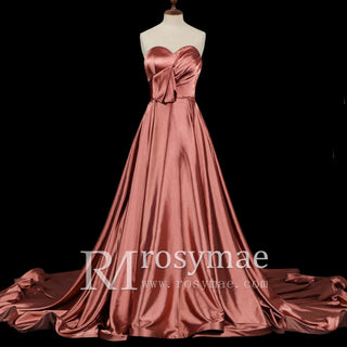 Strapless Dusty Rose Sweetheart A Line Wedding Dress - Rosymae