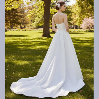 Strapless Embroidery Jacquard Wedding Dress with Long Train - Rosymae