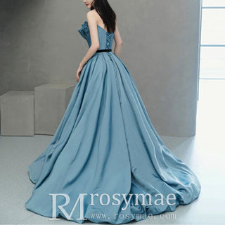 Strapless Ruched Top Steel Blue Formal Party Dresses for Women