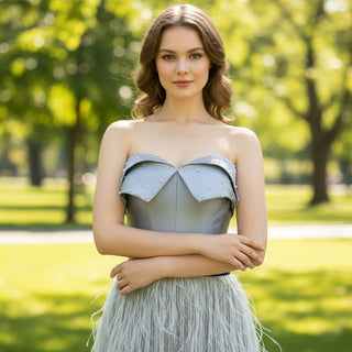 Strapless Formal Gown Evening Party Prom Dress with Feathers - Rosymae