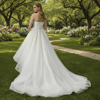 Strapless Hi Lo Bridal Gown Wedding Dress with Multi Tulle - Rosymae