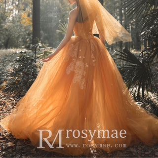 Strapless Orange Tulle Homecoming Dress Prom Party Gown
